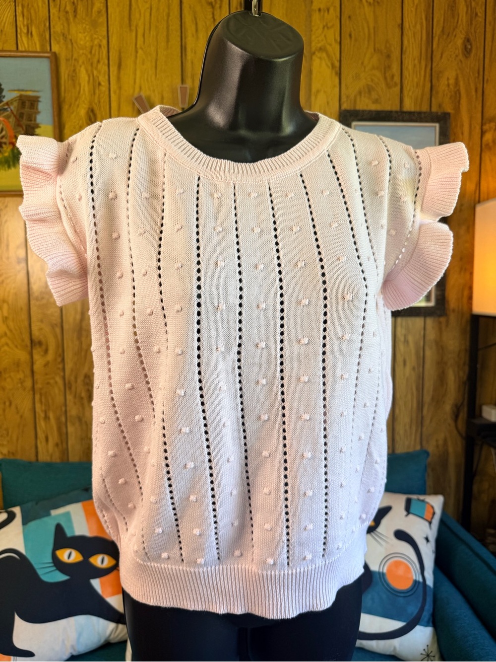 Light Pink Lightweight Ruffle Sleeve Sweater